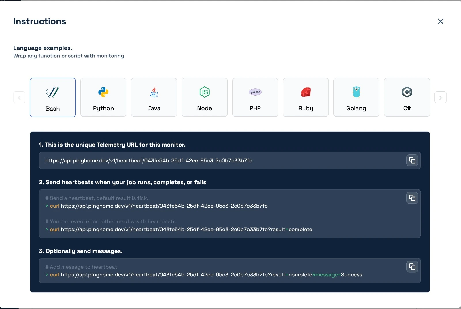 Curl Commands for Monitoring Cron Jobs at Pinghome