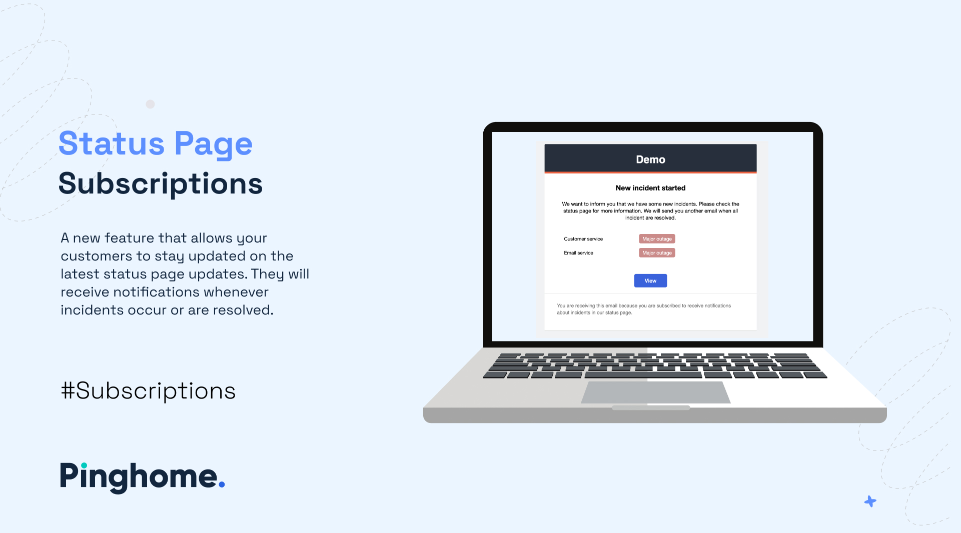 Status page subscriptions at Pinghome